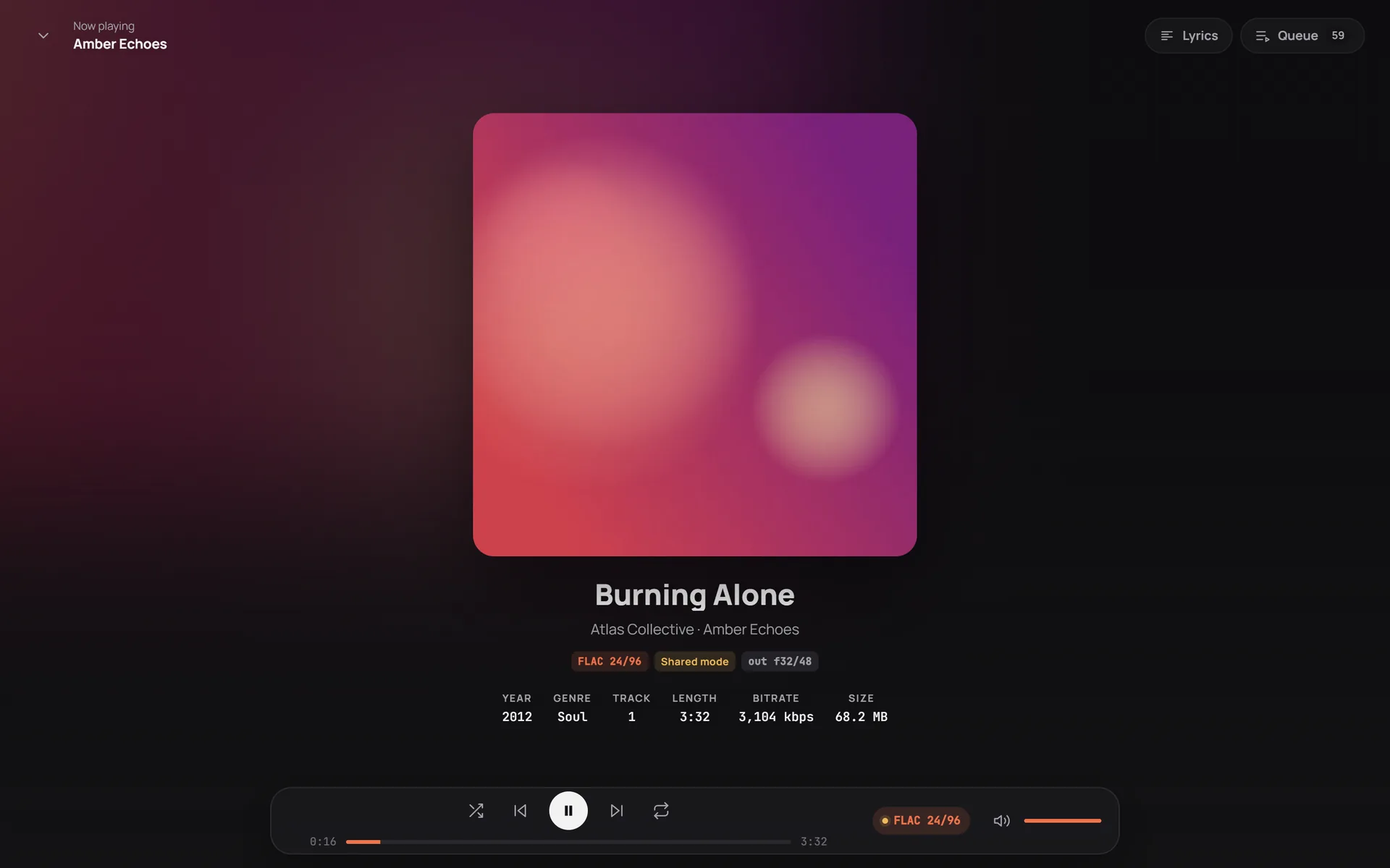 Full-screen now playing view